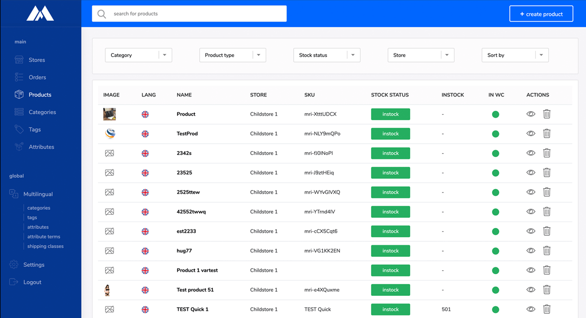 Woocommerce Multistore Products Management