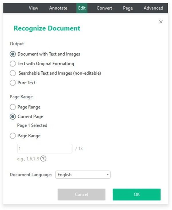 Edit Recognize Document