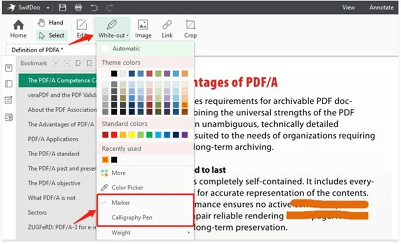 shade an area within a PDF just select “Whiteout” feature