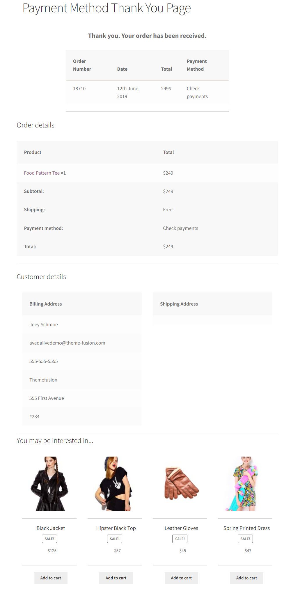 Payment Method Thank You Page Example