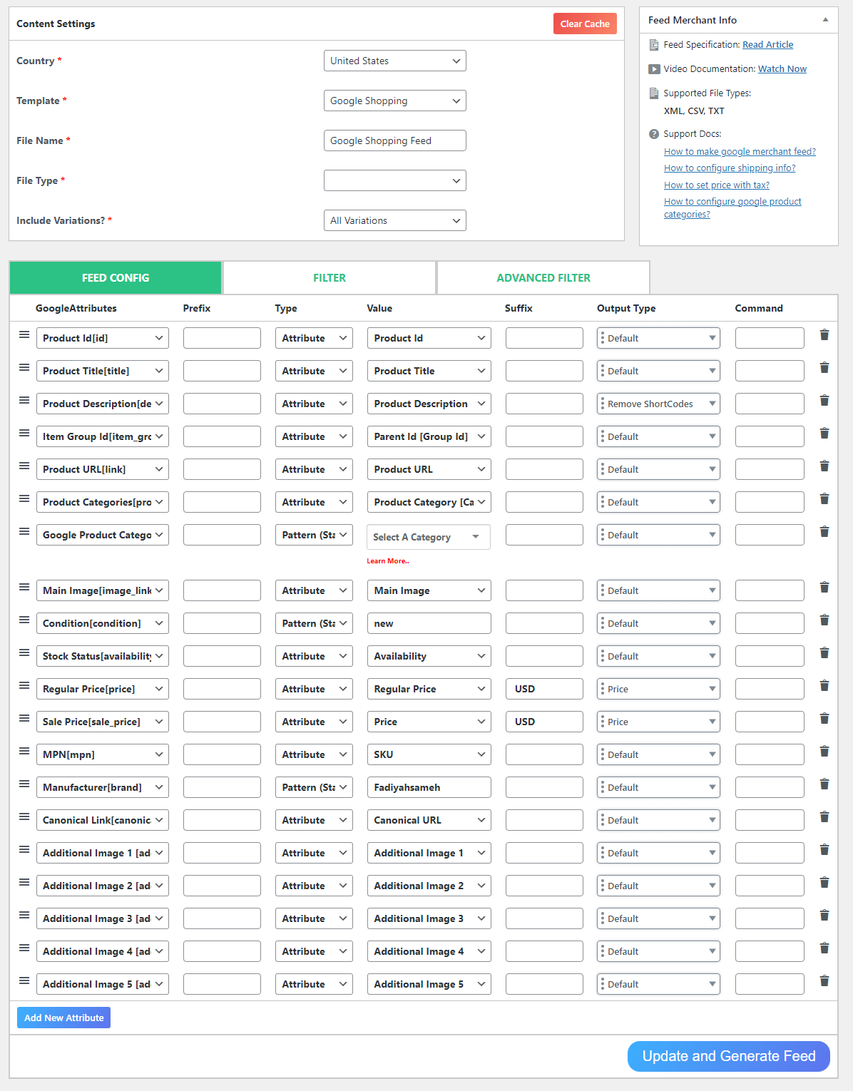 product feed attributes