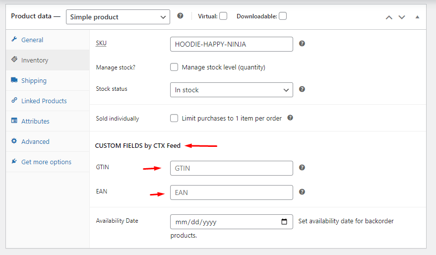 custom fields in product page