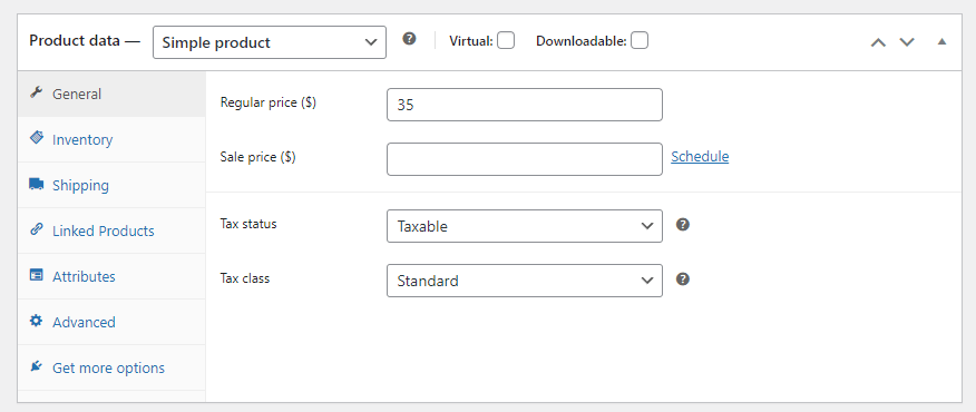 product data in WooCommerce product setting