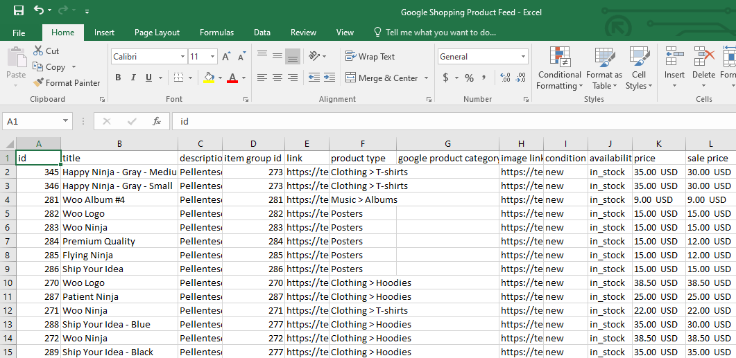 product feed export in excel 